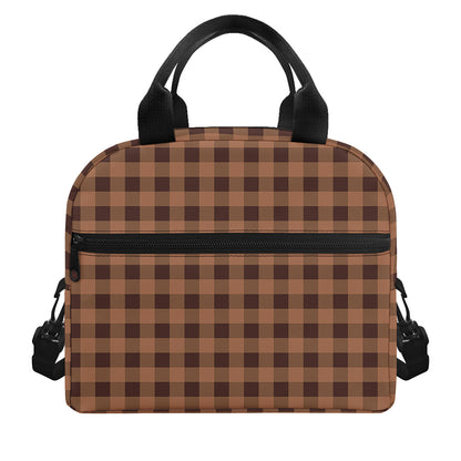 Dark Brown Check Pattern Print Insulated Lunch Bag