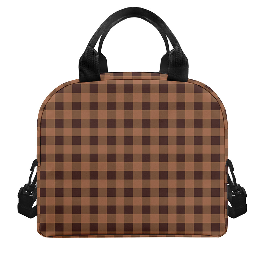Dark Brown Check Pattern Print Insulated Lunch Bag
