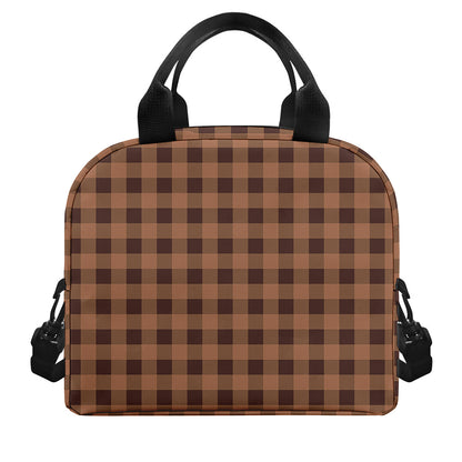 Dark Brown Check Pattern Print Insulated Lunch Bag
