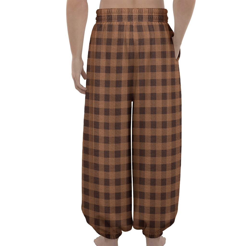 Dark Brown Check Pattern Print Lantern Pants