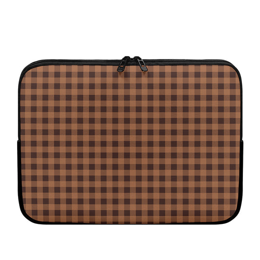 Dark Brown Check Pattern Print Laptop Sleeve