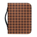 Dark Brown Check Pattern Print Leather Bible Cover