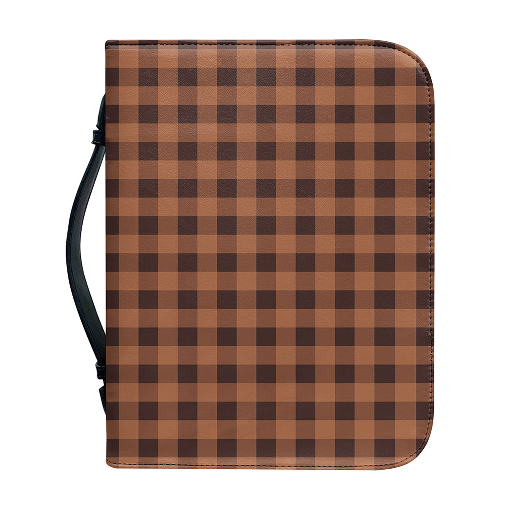 Dark Brown Check Pattern Print Leather Bible Cover