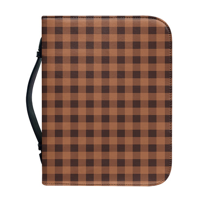 Dark Brown Check Pattern Print Leather Bible Cover
