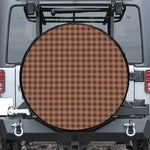 Dark Brown Check Pattern Print Leather Spare Tire Cover