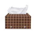 Dark Brown Check Pattern Print Leather Tissue Box Cover