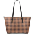 Dark Brown Check Pattern Print Leather Tote Bag With Zipper