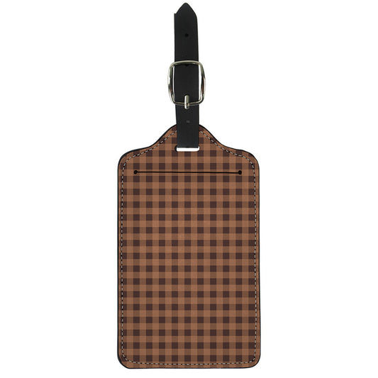 Dark Brown Check Pattern Print Luggage Tag
