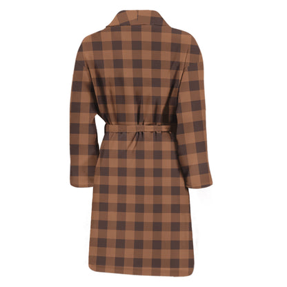 Dark Brown Check Pattern Print Men's Bathrobe