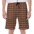 Dark Brown Check Pattern Print Men's Beach Shorts