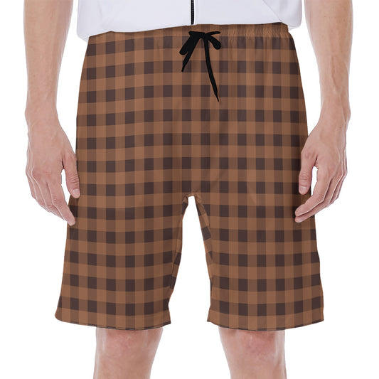 Dark Brown Check Pattern Print Men's Beach Shorts