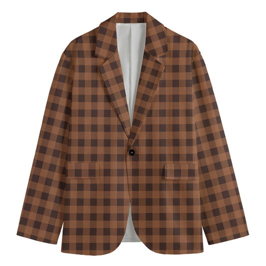 Dark Brown Check Pattern Print Men's Blazer