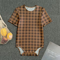 Dark Brown Check Pattern Print Men's Bodysuit
