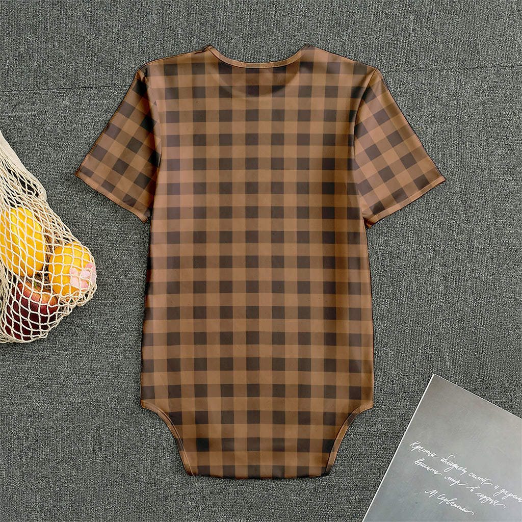 Dark Brown Check Pattern Print Men's Bodysuit
