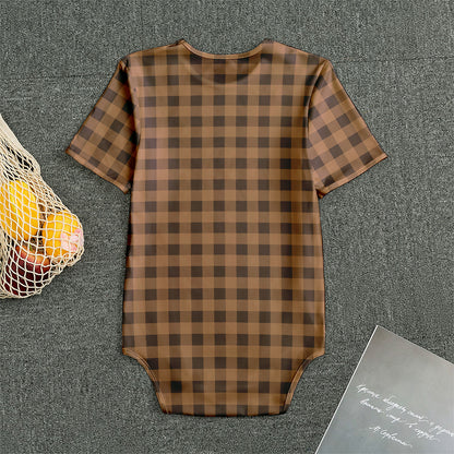 Dark Brown Check Pattern Print Men's Bodysuit