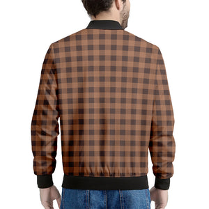 Dark Brown Check Pattern Print Men's Bomber Jacket