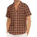 Dark Brown Check Pattern Print Men's Deep V-Neck Shirt
