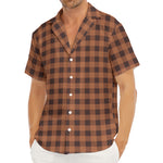 Dark Brown Check Pattern Print Men's Deep V-Neck Shirt
