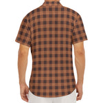Dark Brown Check Pattern Print Men's Deep V-Neck Shirt