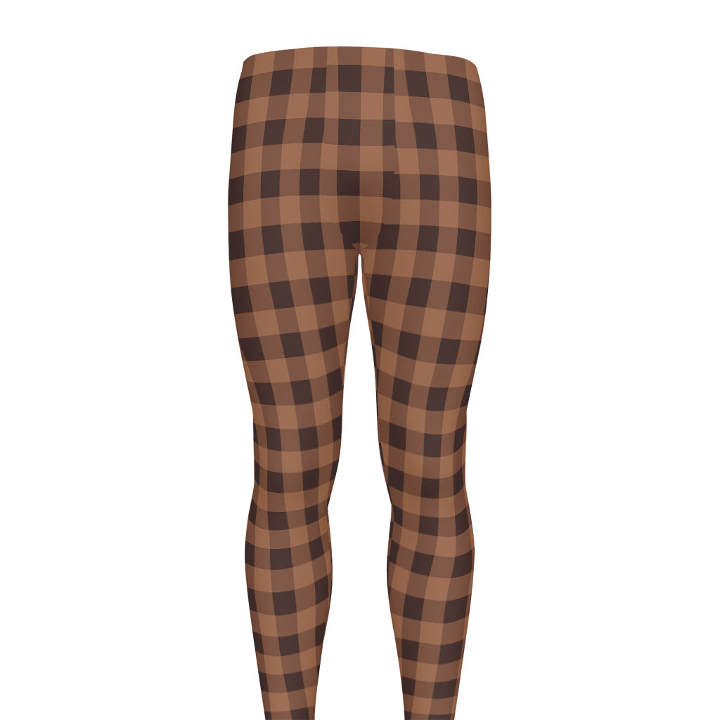 Dark Brown Check Pattern Print Men's leggings