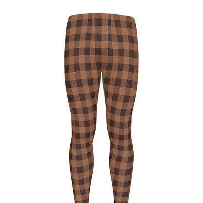Dark Brown Check Pattern Print Men's leggings
