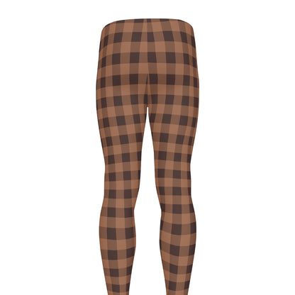 Dark Brown Check Pattern Print Men's leggings