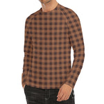 Dark Brown Check Pattern Print Men's Long Sleeve Rash Guard
