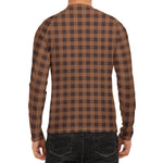 Dark Brown Check Pattern Print Men's Long Sleeve Rash Guard