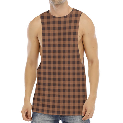 Dark Brown Check Pattern Print Men's Muscle Tank Top
