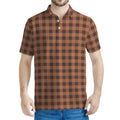Dark Brown Check Pattern Print Men's Polo Shirt