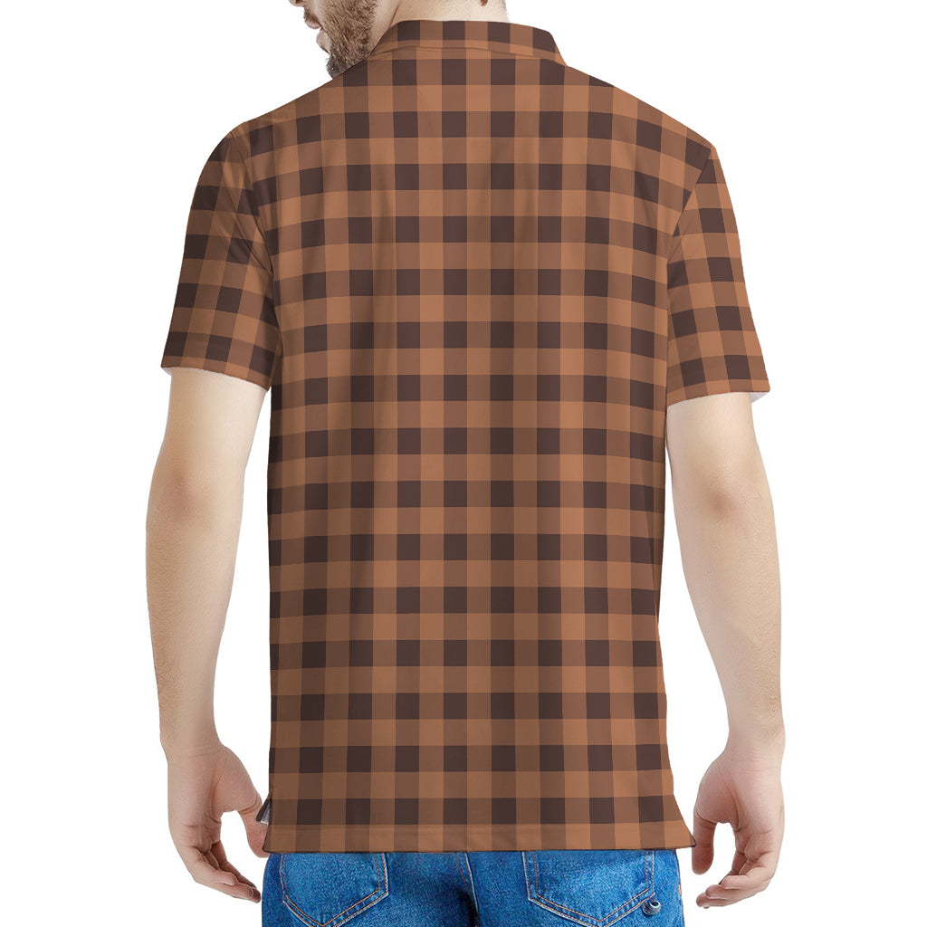 Dark Brown Check Pattern Print Men's Polo Shirt