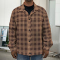 Dark Brown Check Pattern Print Men's Shirt Jacket