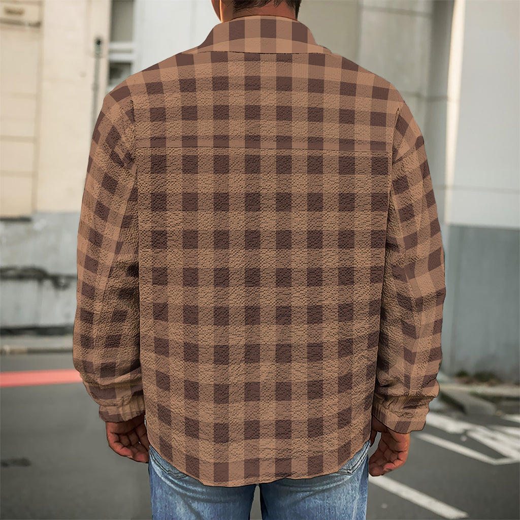 Dark Brown Check Pattern Print Men's Shirt Jacket