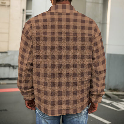 Dark Brown Check Pattern Print Men's Shirt Jacket