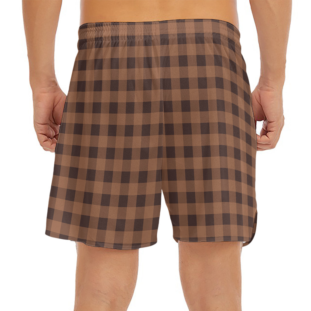 Dark Brown Check Pattern Print Men's Split Running Shorts