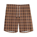 Dark Brown Check Pattern Print Men's Athletic Shorts