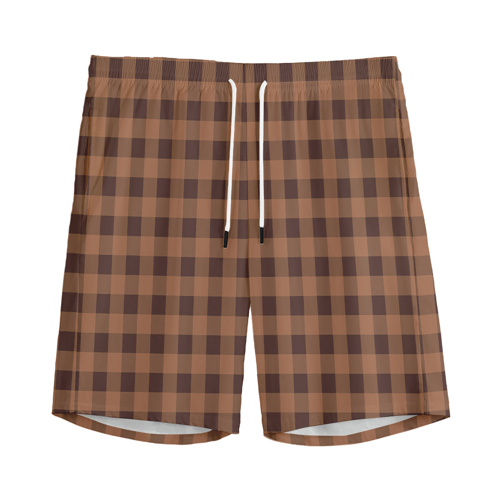 Dark Brown Check Pattern Print Men's Sports Shorts