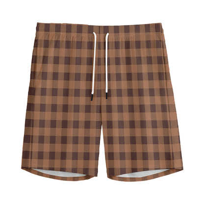 Dark Brown Check Pattern Print Men's Sports Shorts