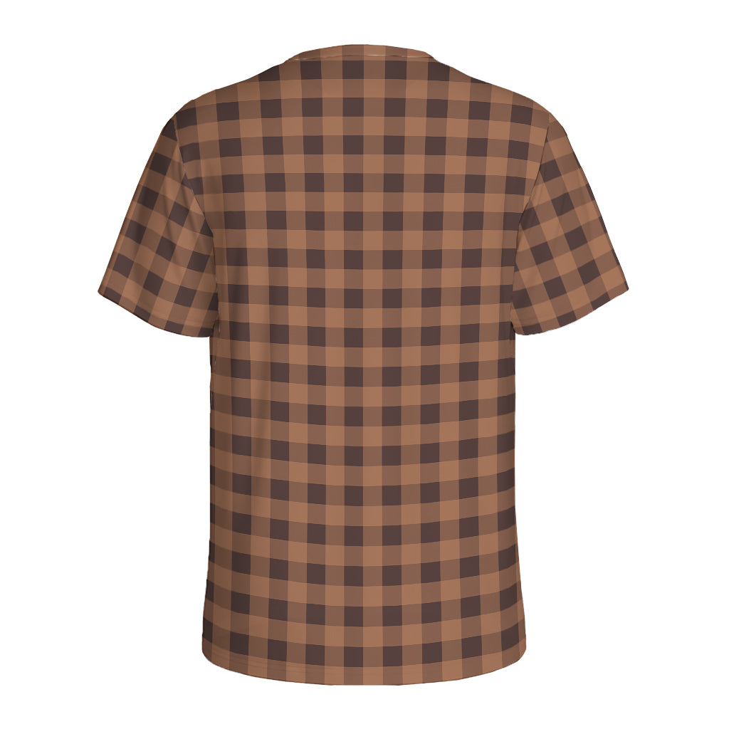 Dark Brown Check Pattern Print Men's Sports T-Shirt