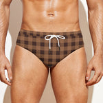 Dark Brown Check Pattern Print Men's Swim Briefs