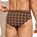 Dark Brown Check Pattern Print Men's Swim Briefs