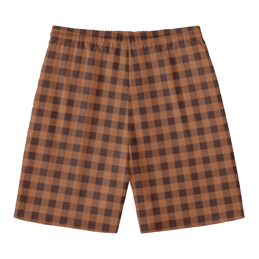 Dark Brown Check Pattern Print Men's Swim Trunks