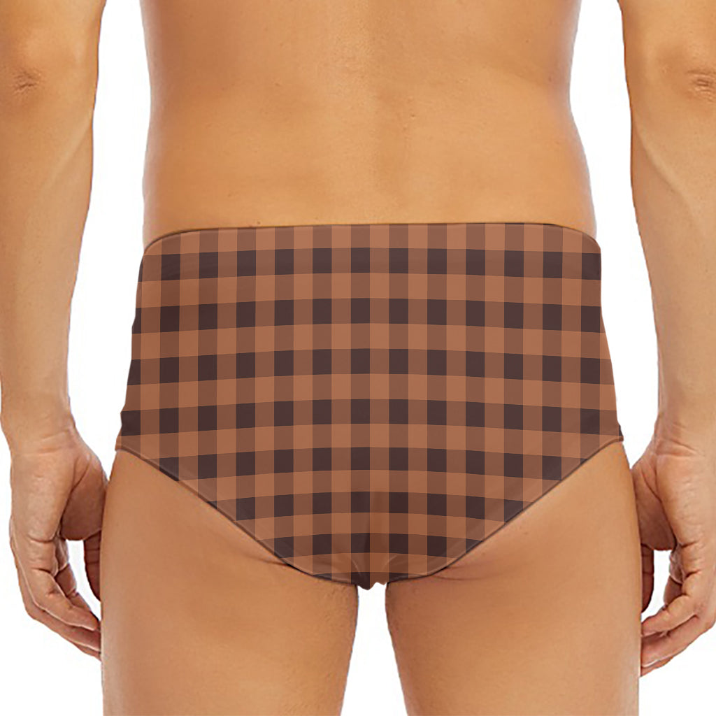 Dark Brown Check Pattern Print Men's Triangle Swim Briefs