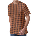 Dark Brown Check Pattern Print Men's Velvet T-Shirt