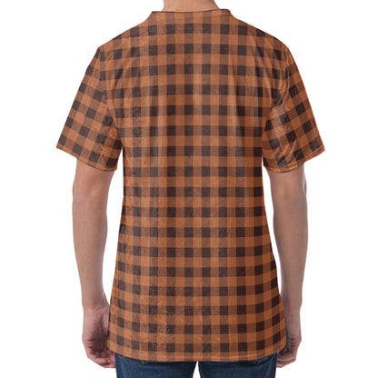 Dark Brown Check Pattern Print Men's Velvet T-Shirt