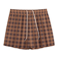 Dark Brown Check Pattern Print Mesh Shorts