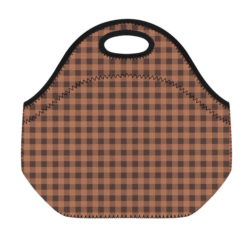 Dark Brown Check Pattern Print Neoprene Lunch Bag