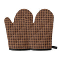 Dark Brown Check Pattern Print Oven Mitts
