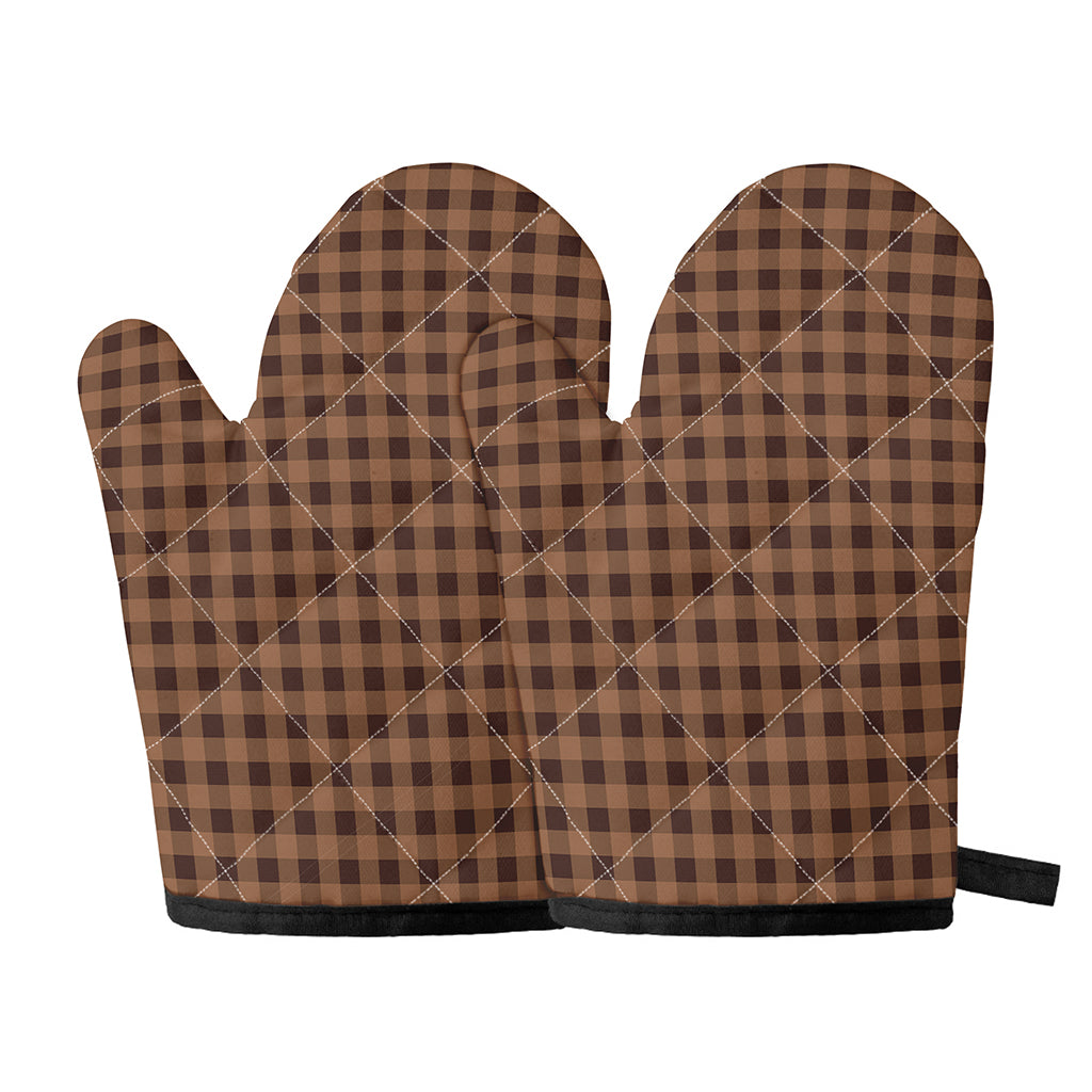 Dark Brown Check Pattern Print Oven Mitts