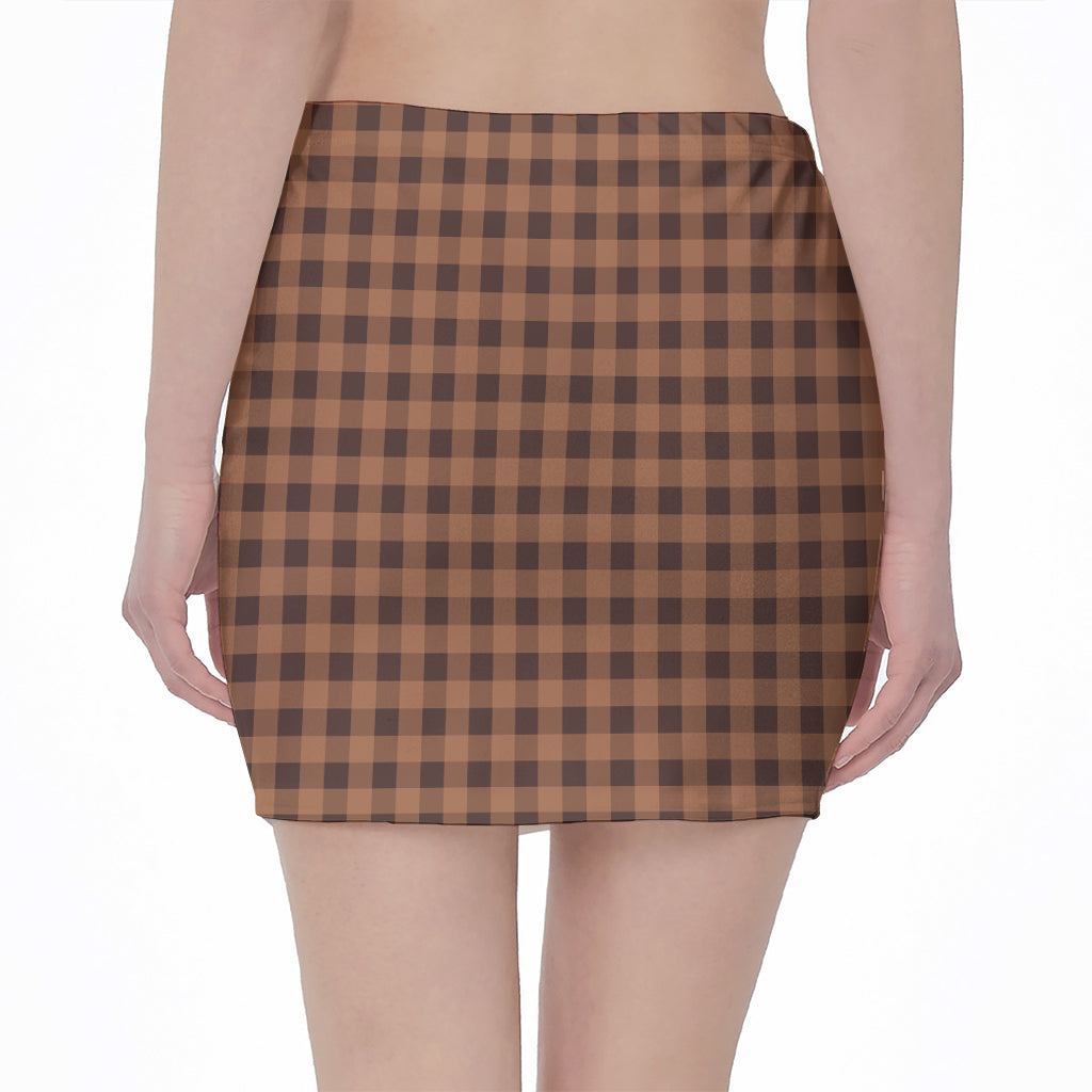Dark Brown Check Pattern Print Pencil Mini Skirt